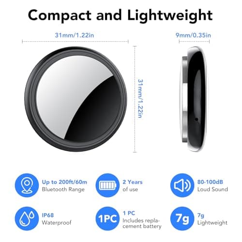 Air Tracker Tags-4 Pack, 2026 New [Apple MFi Certified], Bluetooth Tracker Work with Apple Find My (iOS Only), Replaceable Battery Last 2 Years, IP68 Waterproof Item Finder for Luggage/Key/Suitcase 7