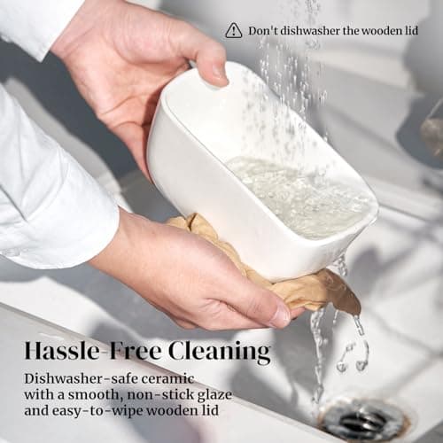 DOWAN 6.5" Large Butter Dish - Ceramic Butter Dish with Lid for Countertop - White Butter Keeper Holds Up to 3 Sticks - Butter Holder and Container with High-Quality Silicone Sealing 5