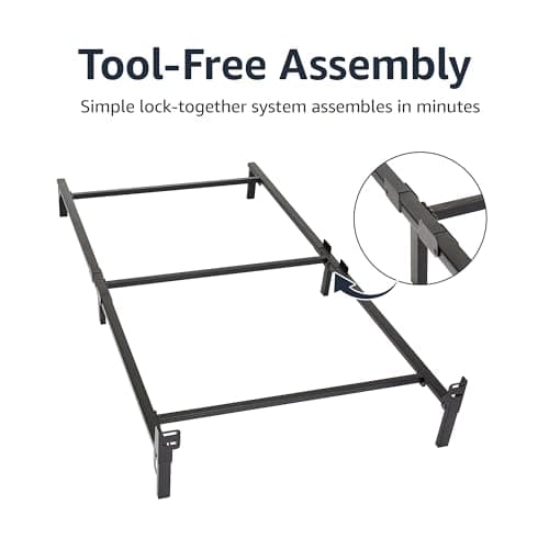 Amazon Basics Metal Twin Size Bed Frame, 6-Leg Base for Box Spring and Mattress Support, Tool-Free Easy Assembly, Black 5