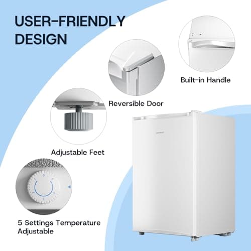 Upstreman 3.0 Cu.ft Small Mini Freezer Upright Freezer with Reversible Door, Fast Cooling, 5 Adjustable Thermostat, Stand Up Freezers with Ice Trays Defrosting Tools for Home, Dorm (White) 4