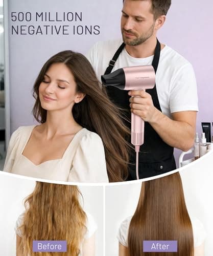 Cosy Companions High-Speed Ionic Hair Dryer, 150000 RPM Brushless Motor for 2-5 Min Fast Drying, Low Noise Blow Dryer Reduces Frizz & Heat Damage, Lightweight Hair Dryer with Diffuser & Nozzle, Pink 6