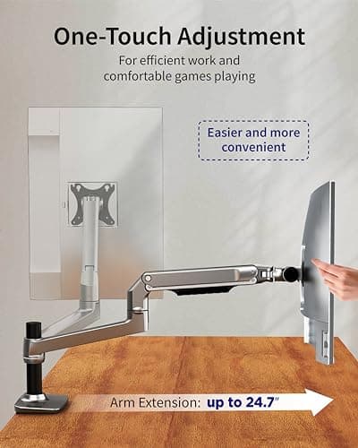 Ergounion Single Monitor Arm Desk Mount, Holds Screens up to 40 Inches and 25 lbs, Fully Adjustable Vesa Monitor Mount with C-Clamp and Grommet Base, Aluminum, Silver 5