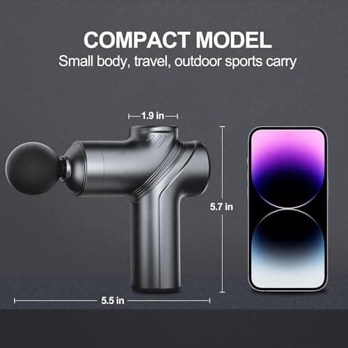 LEERCON Deep Tissue Mini Massage Gun, Muscle Percussion Massager for Athletes, 4 Massages Head and 6 Speeds for Pain Relief, Grey 6