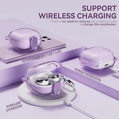 Inesore for Samsung Galaxy Buds FE Case/Galaxy Buds 2/Pro/Galaxy Buds Live,with Safety Lock Housing,Accessories with Keychain/Silicone Wrist Strap - Purple 6