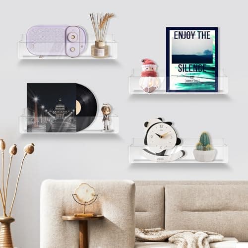 GTJ Acrylic Shelves, 2-Pack Spice Rack Wall Mount, Clear Book Shelves for Wall, Spice Organization, Vinyl Wall Mount, Cabinet, Pantry Door, Kitchen, Bedroom, Self-Adhesive and Drilling 9