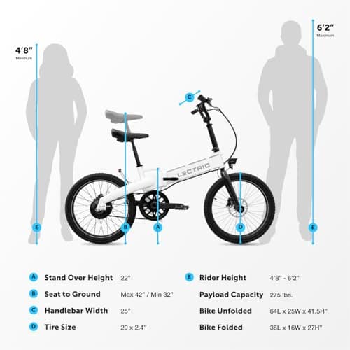 LECTRIC XP™ Lite 2.0 Electric Bike | Adult Folding Bikes - Weighs Only 49lbs | 45 Mile Range w/ 5 Pedal-Assist Levels | 20mph Top Speed - Class 1 and 2 eBike (Long-Range, Arctic White) 6