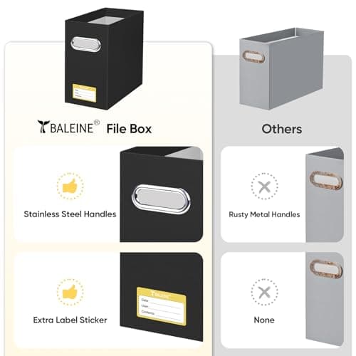 BALEINE File Organizer Box, Cardboard File Folder Organizer with Handle for Letter Size, Portable Collapsible Hanging Filing Box for Home Office Document Storage (2 Pack, Black) 5