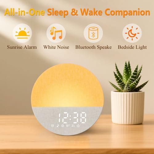 Sunrise Alarm Clock for Morning Wake-Up: White Noise Machine with 30 Soothing Sounds 9 Colors Light for Bedroom - Gentle Gradual Wake Up Light for Heavy Sleepers Adjustable Brightness Volume - Beige 7