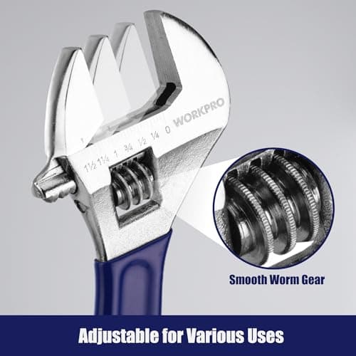 WORKPRO Adjustable Wrench Set, 6-inch, 8-inch, 10-inch, 12-inch Wide Jaw Wrenches with SAE and Metric Scales, Rubber Grip, Heat-Treated Steel for Home Repairs, Plumbing, and Garage Work 5