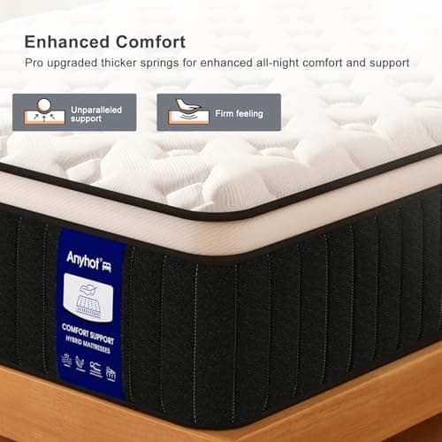 Anyhot,Queen Mattress,10 Inch Medium Firm Hybrid Bed Mattresses,Queen Mattress Size with High Density Foam and Independent Pocket Springs,Release Pressure,Cool and Breathable 8