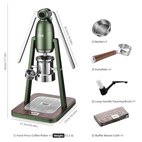 Bincoo Manual Espresso Maker Set - Hand Press Espresso Machine – 12Bar Pressure Profiling, Dual-Lever Manual Coffee Maker with Pre-Infusion, Portable for Custom Espresso Shots, Stainless Steel 5