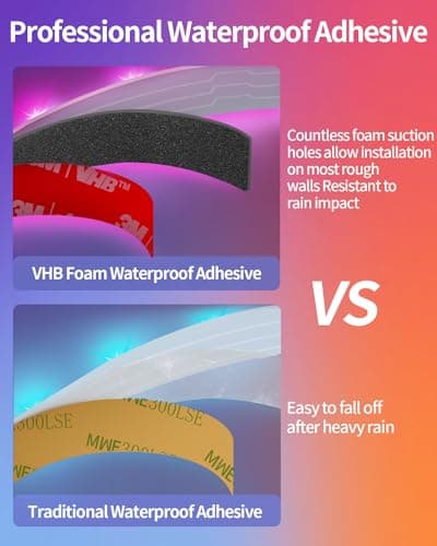 Kimdelee 50ft Outdoor Waterproof LED Light Strips, RGB 12v Outdoor Led Strip Lights with Bluetooth Music Sync App Remote, Christmas Lights Decor Rope Lights 7