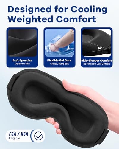 3D Weighted Cooling Gel Eye Mask for Sleeping, 6oz Gel-Weighted Sleep Mask, 100% Blackout, Gentle Pressure & Cold Relief for Migraine, Headache, Ice Cold Gel for Puffy Eyes, Eye Care, Women Men 6