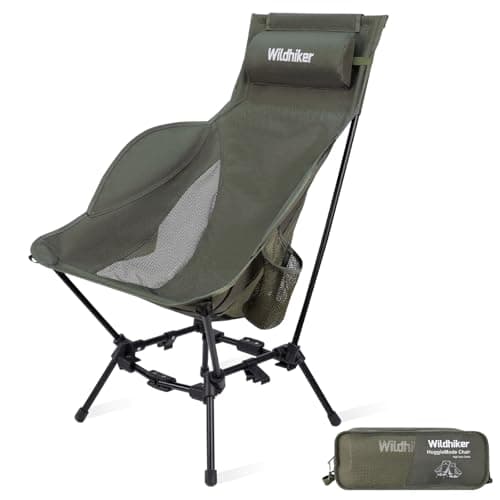 Wildhiker Compact High Back Camping Chair - Foldable with Dual Sitting Modes, Pillow, Arm Pads and Side Pockets - Lightweight Portable Chair for Motorcycle, RV, Festival, Travel - Green