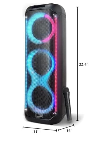 Dolphin KaraokeBox 380: Triple 8" Bluetooth Party Speaker – Powerful Sound System, Long-Lasting Rechargeable Battery, LED Lights, 35-Inch Tall, Portable Design, AUX/USB/TF/Bluetooth Connectivity 10
