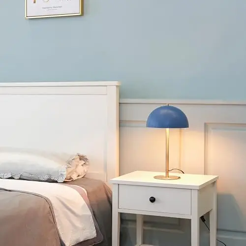 Globe Electric 52942 15" Blue Desk Lamp with Brass Accents, in-Line On/Off Rocker Switch, Ideal for Bedroom, Office Decor, Home Essentials, Reading Light, LED Bulb Compatible 7