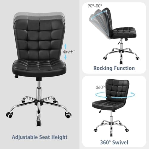 Yaheetech Modern Tufted Armless Desk Office Chair Faux Leather Upholstered Computer Chair with Adjustable Seat Height and Rolling Wheels for Home/Office, Black 5