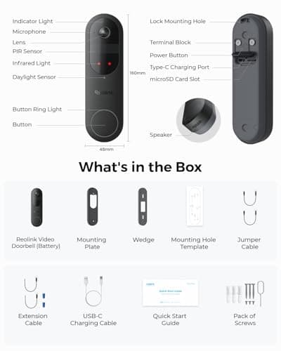 REOLINK 2K Battery Video Doorbell Camera, 150°x150° Head-to-Toe View, 2.4/5 GHz WiFi, Local Storage, No Monthly Fee, Two-Way Talk, Person/Vehicle/Package Detection(Chime not Included) 9