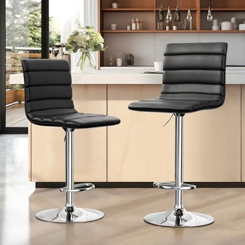 NicBex Swivel Bar Stools Modern PU Leather Adjustable Barstools, Kitchen Island Counter Bar Stools Set of 2,(Black Color)