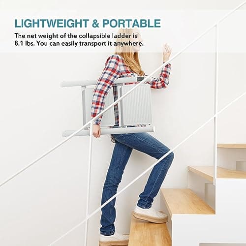 BOCOM 2 Step Ladder, Lightweight Portable Foldable Collapsible Folding Sturdy Iron Metal Step Stool with Anti-Slip Wide Pedal, Heavy Duty 330 lbs Capacity, for Home, Kitchen, Closet, Adults, White 5