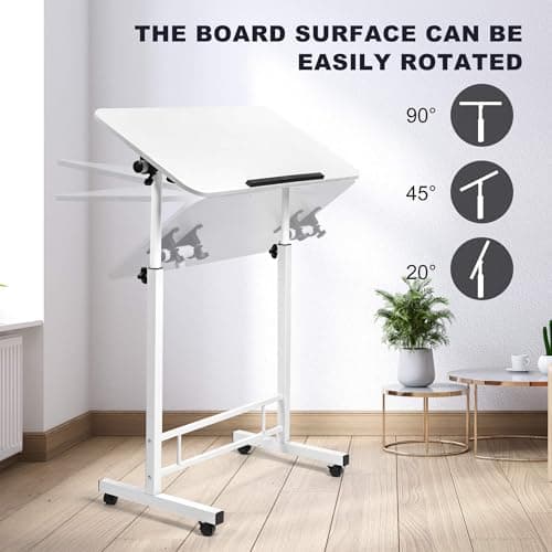 Small Standing Desk Adjustable Height,Rolling Computer Desk,Mobile Standing Desk with Wheels,Portable Stand Up Desk,Tall Computer Table,Adjustable Desktop Sit Stand Desk,Size 31.5x15.7 Inch White 5