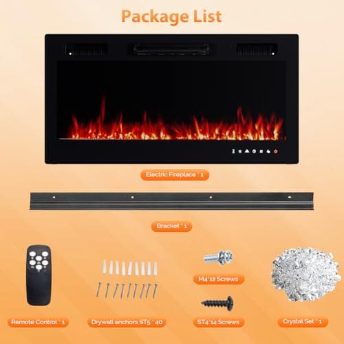 ROVSUN 36'' Electric Fireplace, 2-in-1 Ultra-Thin Wall Mounted & Recessed Fireplace with Remote & APP Control, 1500W Wall Heater w/ 12 Flame Color, 5 Brightness, Timer, Crystal Set 8