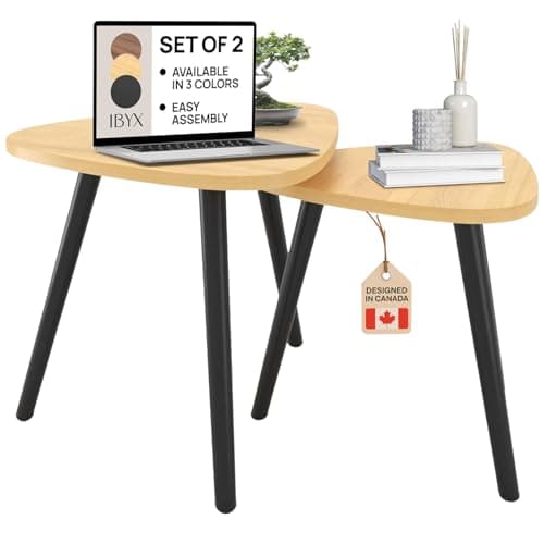 Ibyx Triangle Nesting Coffee Table - Set of 2 End Tables with Non-Slip Pad - Stylish & Modern Side Tables for Living Room, Bedroom or Balcony (Natural, Bamboo)