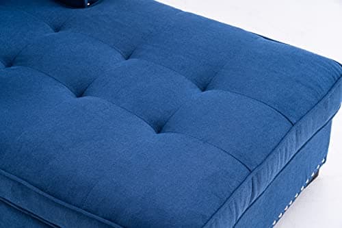 Alexent Chaise Lounge Sofa Bed Sleeper 59" Chair - Traditional Indoor Living Room, Bedroom, Apartment Tufted Classic - Navy Blue 6