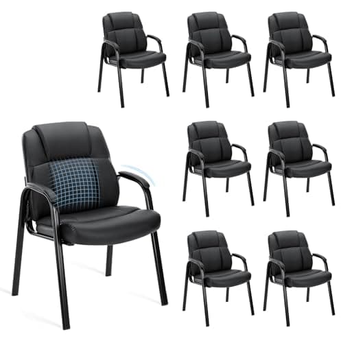 OLIXIS Waiting Room Reception Chairs Set of 8, Leather Office Desk Guest Stationary Side Chair with Padded Arms for Home Conference Lobby Area Meeting Church Medical Clinic Elderly Student