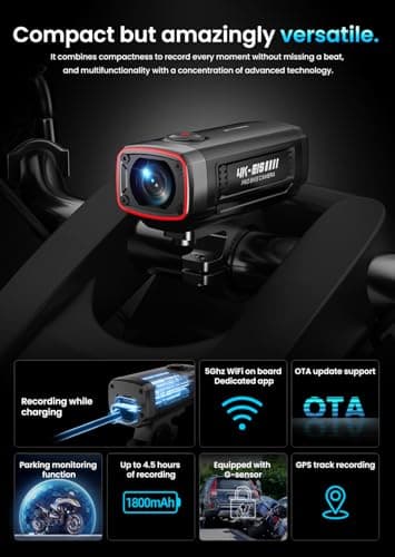 AKEEYO-710Pro EIS Motorcycle Camera, 4K28FPS 20MP WiFi Dash Cam, IP66 Ultra HD Waterproof Motorcycle Helmet Camera, 142° Wide Angle View Night Vision with 64GB Card, G-Sensor, Parking Mode 8