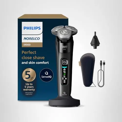 Philips Norelco Shaver i9000, Wet & Dry Electric Shaver, Ink Black, SenseIQ Technology, Triple Lift & Cut System, 360 Rotating Dual SteelPrecision Precision Blades, Nose Trimmer, Model X9000/90 8
