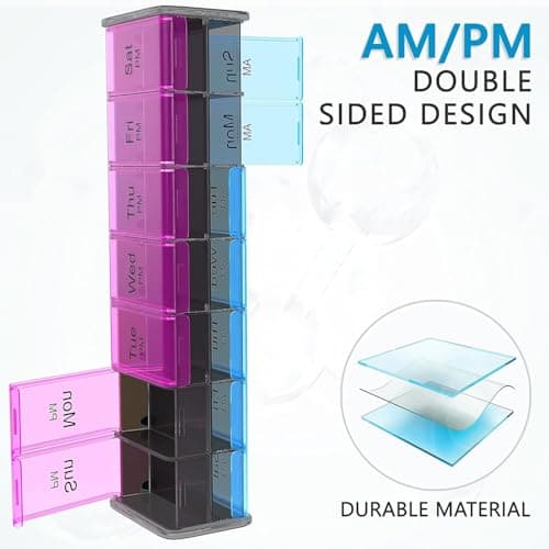 Extra Large Pill Organizer- XXL Pill Box 7 Day - Weekly Pill Organizer with AM PM Large Compartments Big Pill Case for Supplements Jumbo Pill Holder for Vitamins Huge Medicine Organizer 2 Times a Day 5