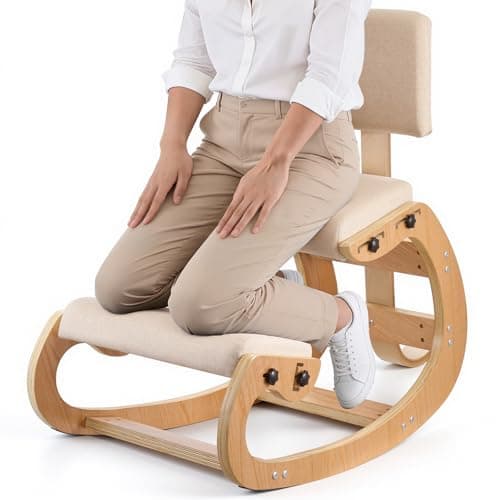 VEVOR Ergonomic Kneeling Chair, Wooden Posture Knee Chair with Adjustable Thick Foam Cushions, Backrest and Wood Frame, Adjustable Height, Relief for Neck or Back Pain for Home, Office or Meditation