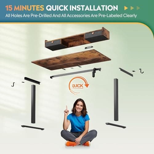 DEVAISE 48×24 Inch Electric Standing Desk with Drawers, Computer Desk with 3 Adjustable Height, Storage Shelf, Built-in 2 AC + 2 USB Outlets and Memory Preset, Sit to Stand Desk for Home Office, White 8