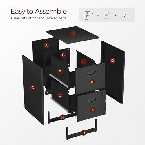 Kubohogar 2 Drawer File Cabinet with Lock,Black Metal Filing Cabinets,Vertical Locking File Cabinet Fit Hanging Files, Letter,File Box and A4 Documents (Black) 6