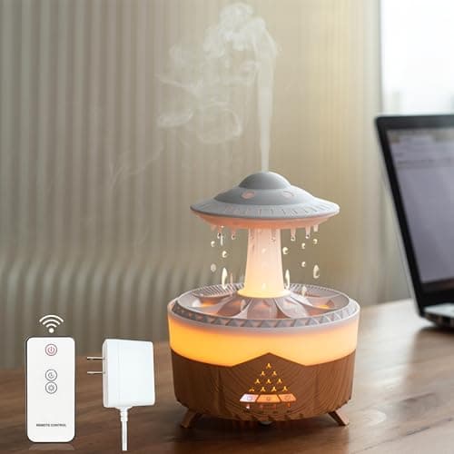 AChoice4U Essential Oil Diffuser 350ML UFO Raindrop Aromatherapy Diffuser Cool Mist Humidifier with 7 Colors LED Lights,Remote Control,Plug in for Bedroom,Office (Wood)