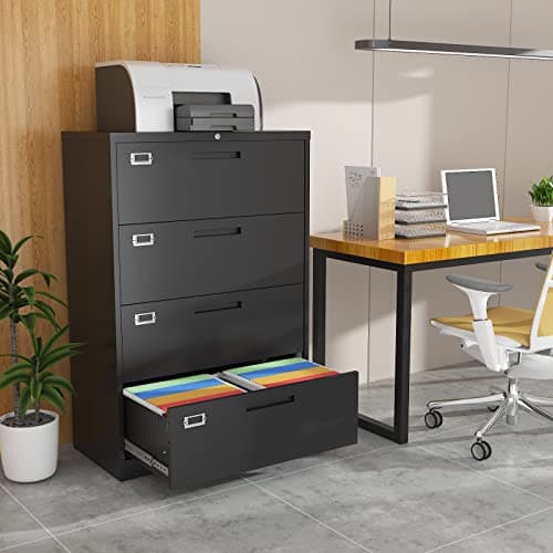 BYNSOE 4 Drawer Filing Cabinet with Lock Metal Lateral File Cabinet Office Home Steel Lateral File Cabinet for A4 Legal/Letter Size Wide Metal Cabinet Locked,Assembly Required (4 Drawer, Black) 8