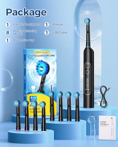 TEETHEORY Rotating Electric Toothbrush for Adults with 8 Brush Heads, Sensitive Gum Care Electric Toothbrush with 3 Modes and 2 Min Smart Timer, Rechargeable Last 60 Days 6