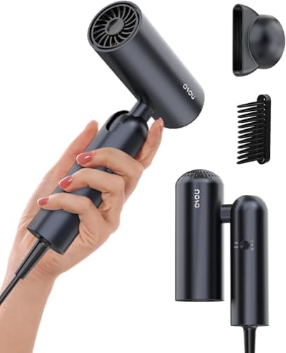 osou Foldable Hair Dryer for Travel - Global Voltage with Auto-Sensing, 1B Plasma Particles, 200times/s Temp Control, Portable Blow Dryer with Single-Sided Comb, Gray