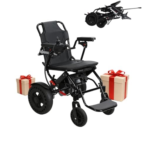 Reheyre Lightweight Electric Wheelchair Foldable - 12.4 Miles Range Dual Motors Lightest Folding Electric Wheelchair Support 242 lbs with Elevating Footrests Black for Seniors&Adults