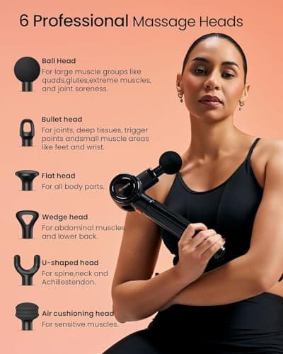 NAPRE Massage Gun with Extension Handle & 3 Adjustable Angles,Deep Tissue Back Massage for Neck/Shoulders/Waist/Legs/Body Pain Relief,Handheld Percussion Muscle Massager,6 Heads & Silent,Black 8