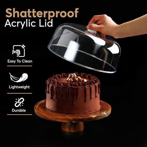 BreezyHome 2-in-1 Acacia Wood Cake Stand with Lid, Cake Stand with Acrylic Dome Light Weight, Strudy & Well Polished, Cake Plate with Lid for Parties, Weddings, and Everyday Use, Cake Display Stand with Lid 8