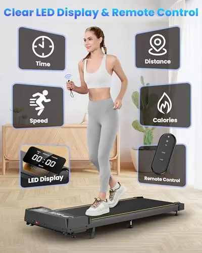 Walking Pad Treadmill with Incline, 4 in 1 Under Desk Treadmills for Home Office, 2.5HP Low Noise 265LB Capacity Portable Treadmill with Remote Control for Walking Jogging Running (Black) 5
