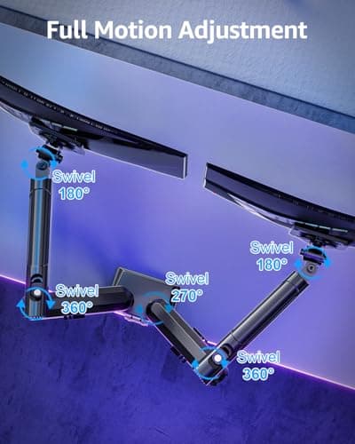 Dual Monitor Mount for 32 27 24 22inch Screens, Gas Spring Monitor Stand for 2 Monitor, Full Adjustable Monitors Desk Mount with C-Clamp＆Grommet Base, Each Arm Holds 4.4-22 lbs, Freelift Pro Black 9