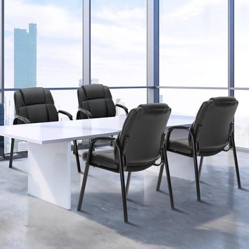 OLIXIS Waiting Room Chairs Set of 4, Leather Office Desk Reception Guest Stationary Side Chair with Padded Arms for Home Conference Lobby Area Meeting Church Medical Clinic Elderly Student 8
