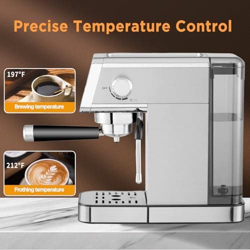 Ollygrin Espresso Machine,15 Bar Semi-Automatic Espresso Maker with Milk Frother,Compact Stainless Steel Coffee Machine with 40oz Removable Water Tank for Cappuccino,Latte, Americano,Sliver for Home 5