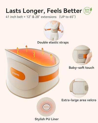 IKEEPFIT Portable Heating Pad for Back, Cordless Wearable Heat Belt with Massager for Lower Back Pain Relief, Battery Powered 8000 mAh Rechargeable, MAXwarm® 3.0, Gift for Women Men 90-310 lbs 10