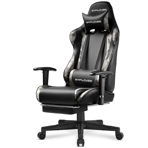GTPLAYER Gaming Chair with Footrest, Ergonomic Computer Game Desk Chair, Recline Gaming Chair Seat Height Adjustment, Swivel Rocker with Headrest and Lumbar (Camouflage)