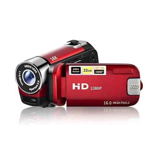 Video Camera Camcorder, 1080P 16MP DV Camera Vlogging Recorder, 2.7in TFT 270 Degree Rotatable 16X Zoom Digital Camera for Teens Students Boys Girls Gift (Red)