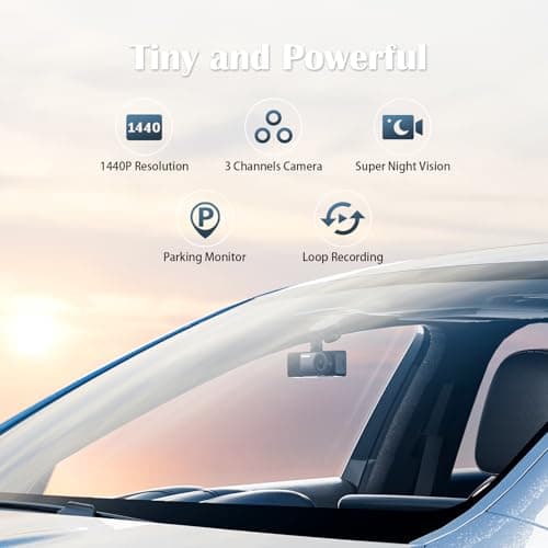 3 Channel Dash Cam with Backup Camera Front and Rear Inside,Interior Car Camera,Dash Camera for Cars, 3.18" IPS Screen, Night Vision, G-Sensor, Parking Assistance, 64G SD Card 7